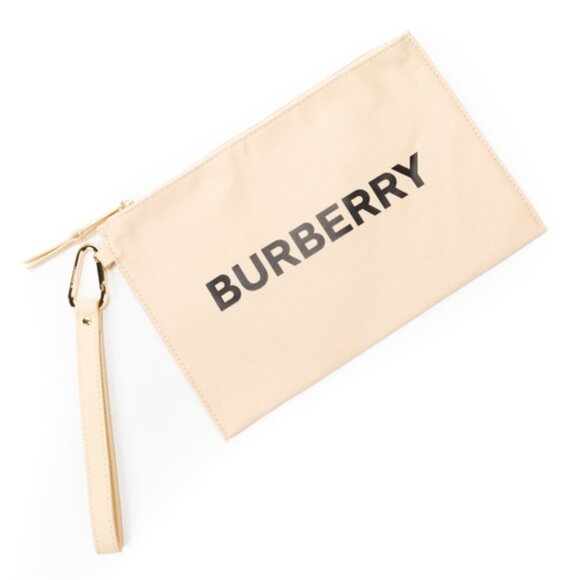 Burberry Logo Canvas Wristlet Clutch – Cream – Made in England – Brand New - Picture 1 of 8
